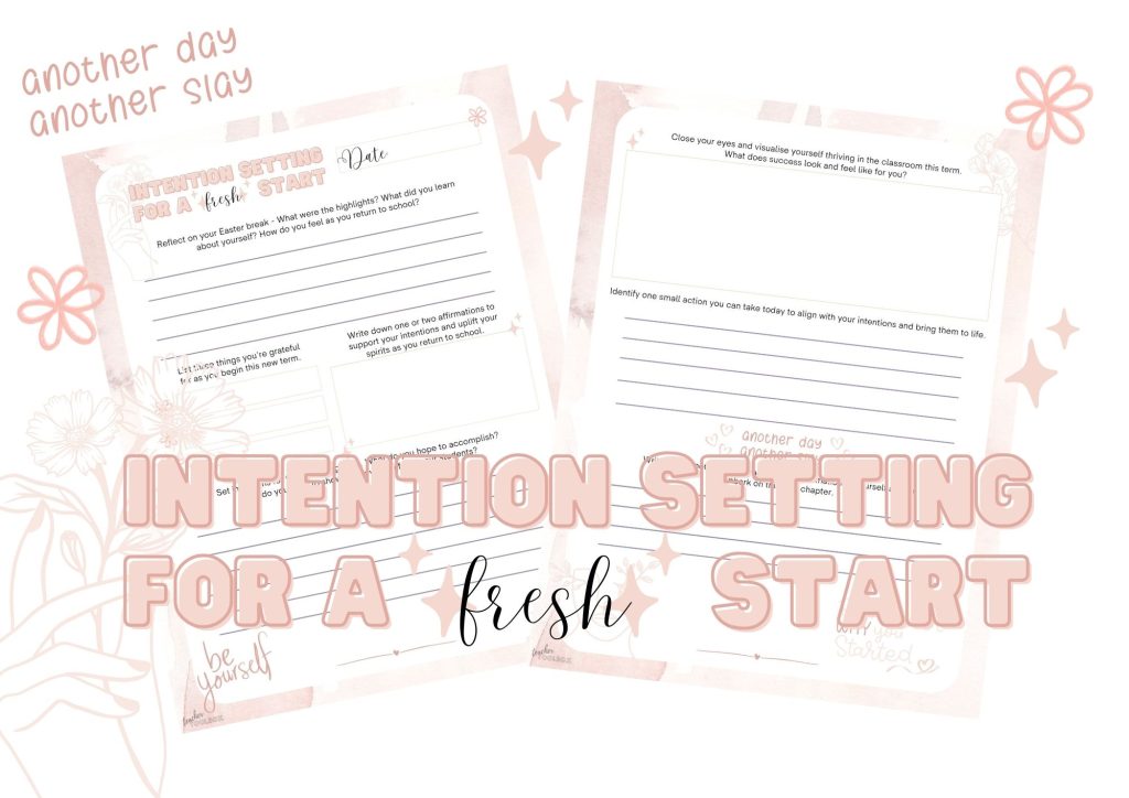 Teacher intention setting journal page